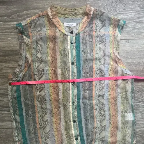 Equipment Femme Pastel Gray Snakeskin Sheer Raw Hem Tunic Button Down Top Size L