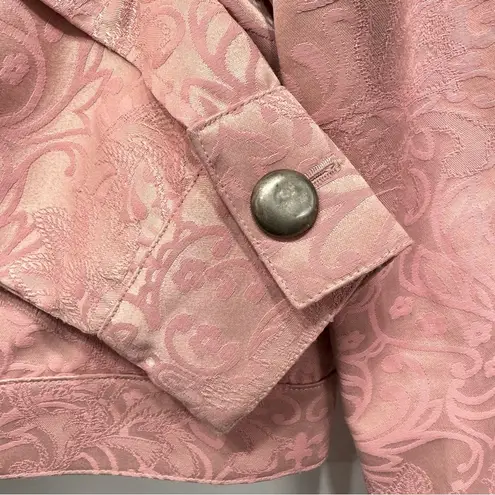 Vintage Y2K Casual Corner Pale Pink Damask Button Front Jeans Jacket Size 12