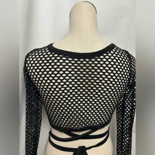 Black Mesh Long Sleeve Top swim cover up crop top Medium NWOT