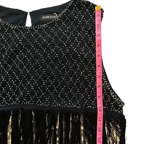 BABEYOND Flapper Dress XL Long Fringe Showgirl Dress Roaring 20s Sequins Beaded Black