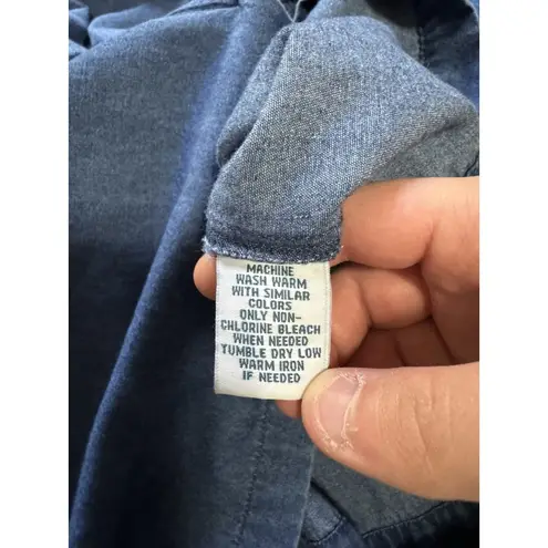 Go Softly Patio Red Plaid Patch Denim Mumu Dress Zip Front Pockets Size Medium Blue