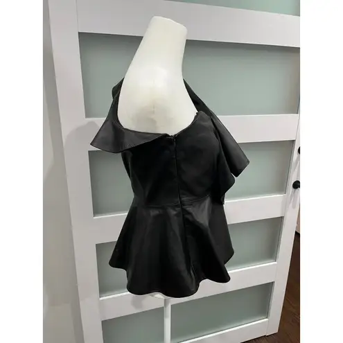 Antonio Melani  Black One Shoulder Ruffle Peplum Faux Leather Top