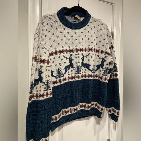 VTG Hardwood & Pine Size M Nordic Sweater Reindeer Fair Isle Winter Knit Blue Size M