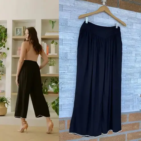 CAROLINA BENOIT MARRAKECH BLACK PANTS WITH PEARLED HEM SMALL Black