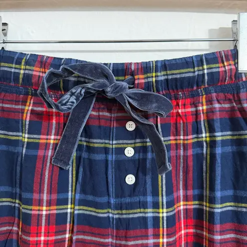 Aerie  cozy flannel pajama jogger pants with ribbon tie, navy blue and red plaid