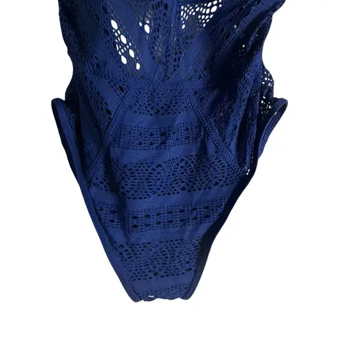 BECCA by Rebecca virtue Color Play Crochet Blue Plunge V-Neck One Piece Swimsuit