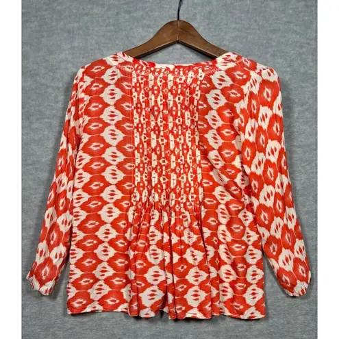 Vanessa Virginia Anthropologie Women's Top Size 0 Orange White Blouse Geo Print