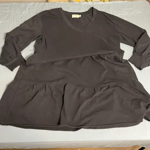 Nation Ltd Tiered Mini Dress V-Neck Long Sleeve Casual Black Dress Size L. orA4