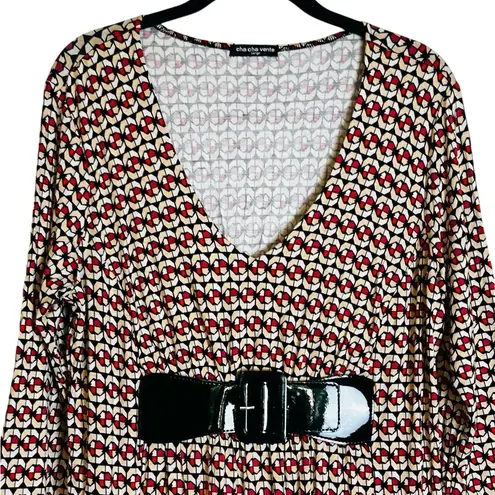 Cha Cha Vente 90s Y2K Top Faux Belt 3/4 Sleeve WhimsyGoth Boho Size Large Red