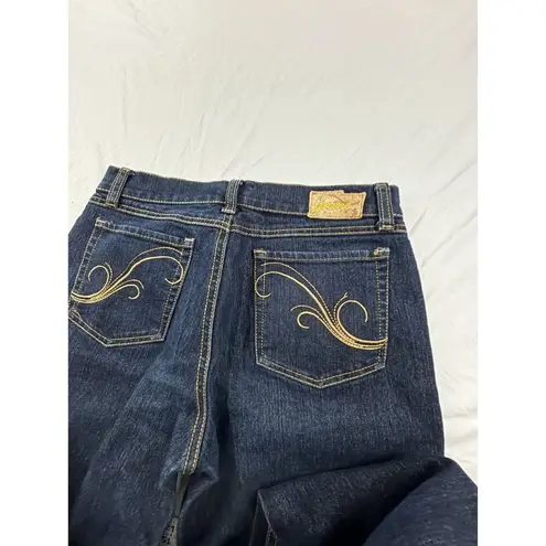 Grane Flare Leg Jeans Juniors Sz 5 Dark wash Wide Leg Distressed Hem Blue