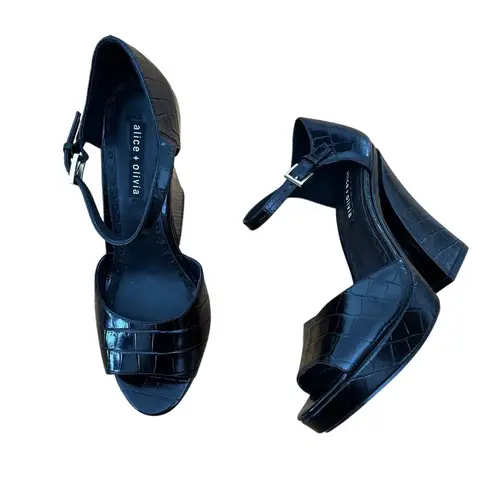 Alice + Olivia  Croc Embossed Platform Sandals New Black Size 10.5 thumbnail 9