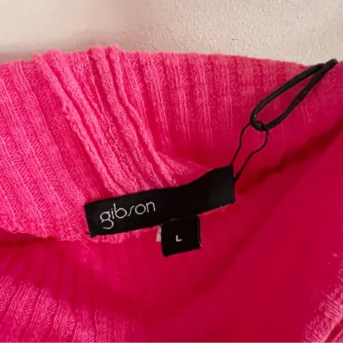 Gibson Nordstrom Bright Pink Ribbed Off the Shoulder Sweater Size Large NEW