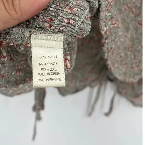 Liberty Love Milkmaid Womens Top Sz Xl Sage Cottagecore Boho Prairie Smocking