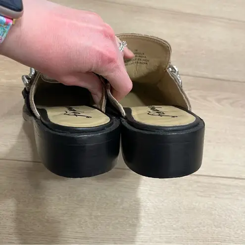 Free People NEW  Vida Tan Metallic Chain Leather Mules Women’s Size 36