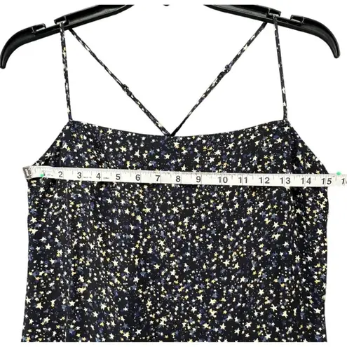 J.Crew  Maxi Slip Dress Womens 4 Black Silk Starry Sky Ruffle Back Slit Elegant