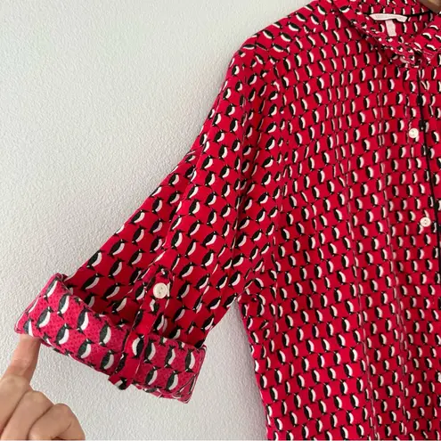 Victoria's Secret  Penguin Print Pajama Sleep Shirt Button up Red XL 100% Cotton