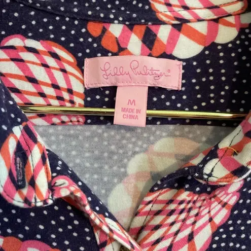 Lilly Pulitzer  Seashell Great Escape Elsa Stretch Knit Top Size M Preppy Coastal