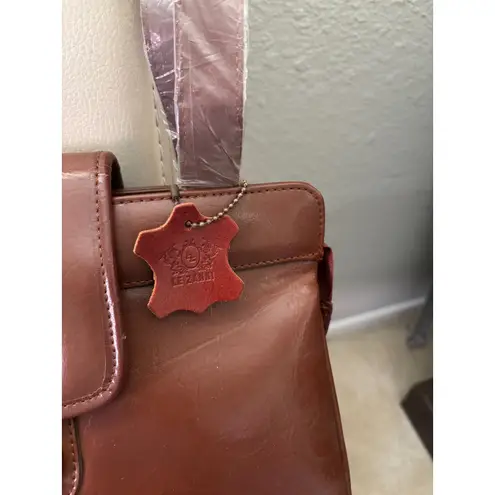 Vintage 80s Cognac Faux Leather Purse Shoulder Bag detachable double strap Brown