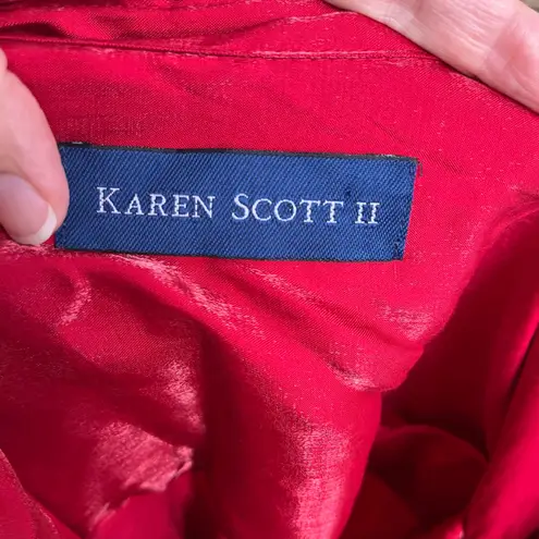 Karen Scott II Women's Vintage Shiny Red Long Sleeve Button Down Shirt Size 2X