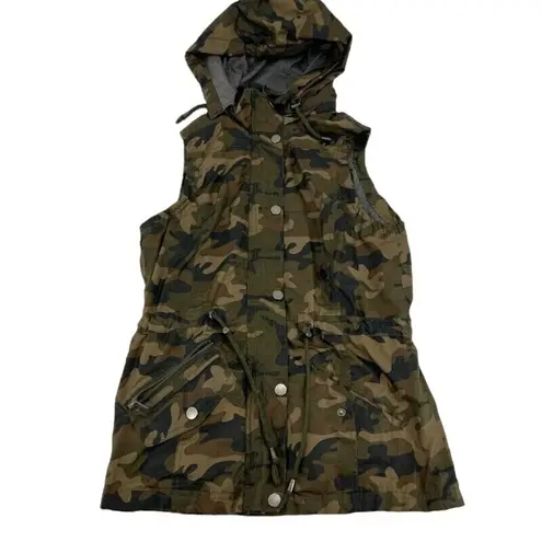 Ymi Camo Womens Camouflage Hooded Utility Vest Pockets Junior Size L Military