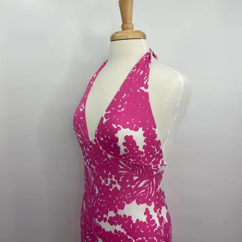 Milly  Halter Dress Pink White Strapless Stretchy Knit Womens Size Large