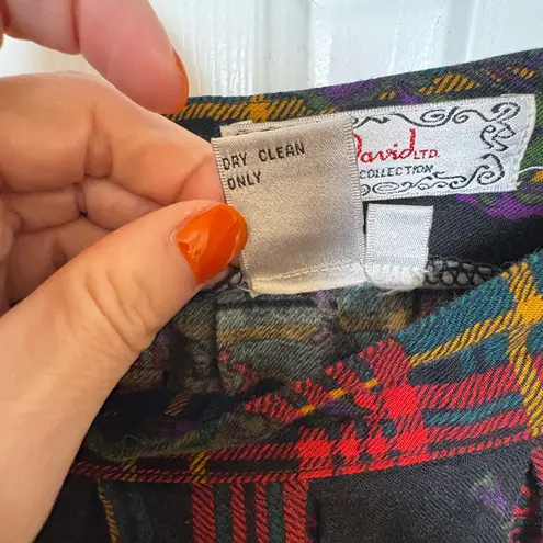 Vintage Lee David Floral Plaid Midi Skirt Holiday Tartan Dark Academia 14 Red