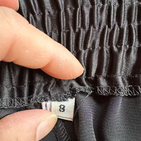 Black No Tag Satin Straight Leg Pleated In Front Elastic Waist Dress Pants Sz 8