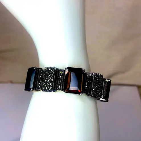 JUDITH JACK Sterling Silver Marcasite & Emerald Cut Smoky Topaz Bracelet