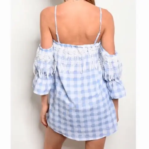 Tassels N Lace Tassel and lace blue gingham top - size M - NWT