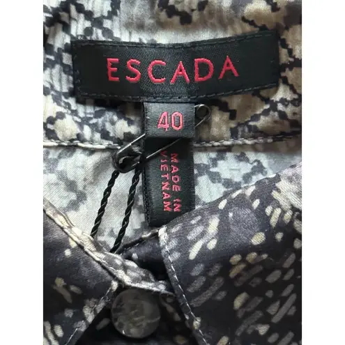 NWT ESCADA Silk Blouse Womens 40 (Medium) Brown Snake Print Button Up Shirt Top