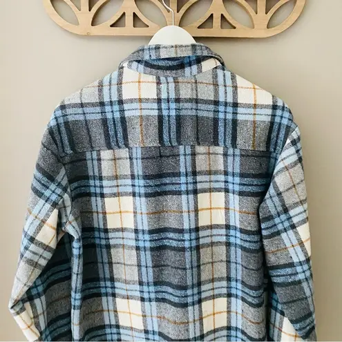 Thread and Supply  Plaid Button Top Blue Sz Small