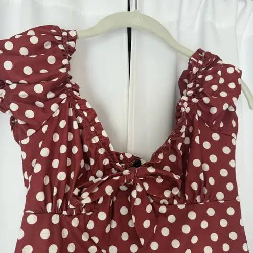 Shein Red and White Polka Dot Puff Sleeve Crop Top Size Small