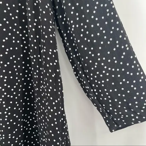 FRNCH Paris Dot Long Sleeve Dress Tie Neck B&W Polka Dots Flare Parisian SZ S/M