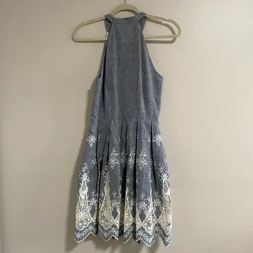 Cynthia Steffe Judith Embroidered Grey Halter Dress Size 4