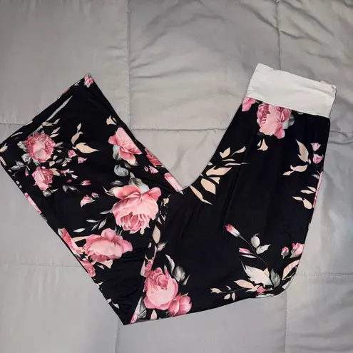 Navy Floral Print Lounge Pants Size Large Pink