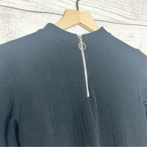 Love Charm Black Stretch Ribbed 1/4 Zip Long Sleeve Crop Top Size Small