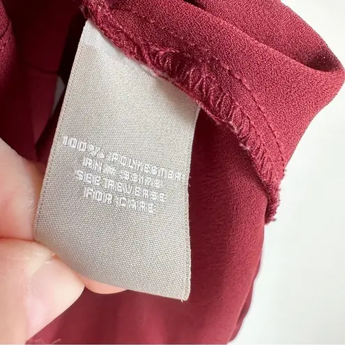 Joan Vass V Neck Balloon Sleeve Flowy Blouson Poplin Blouse burgundy Crimson XS