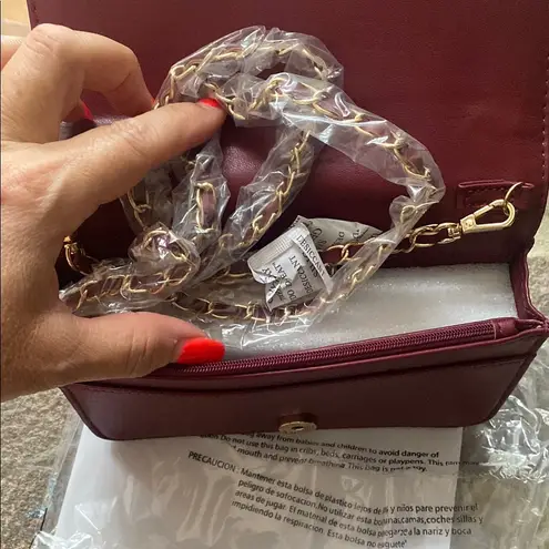 Badgley Mischka NWT Burgundy Wine Small Pleated Crossbody Bag by chain strap