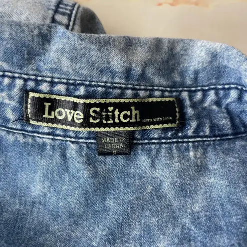 Love Stitch Light Acid Wash Distressed Denim Vest Y2K 90's Sz S Blue