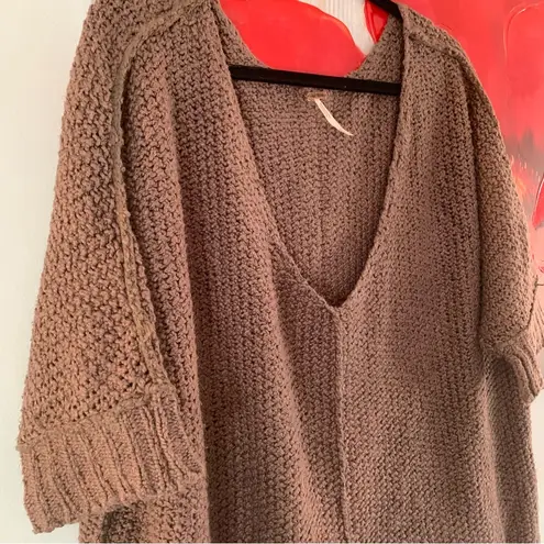 Free People  Beige Brown Oversize Loose Knit Slouchy Sweater Sz S Small