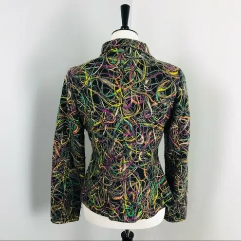 Ecru by Florence Korn Multicolored Yarn Scribbles Fitted Pea Coat Jacket Sz 6