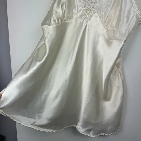 Vtg Y2K Cinema Etoile Satin Slip Cami Tank Embellished Lace Sz Large White