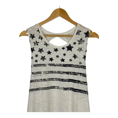 Bcg American Flag Tank Top Patriotic Sleeveless Cutout Back White Women Size XL
