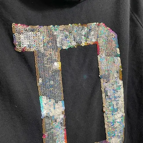 PINK - Victoria's Secret  RARE Black Holographic Rainbow Sequin P Zip Sweater, Large