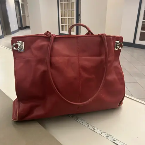 Bag Elegant Red Leather Totespacious Preowned there is stains inside