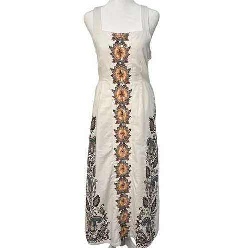 Cleobella Jolene Veneto Paisley Ivory Ankle Midi Linen Dress Boho Indie Cottage