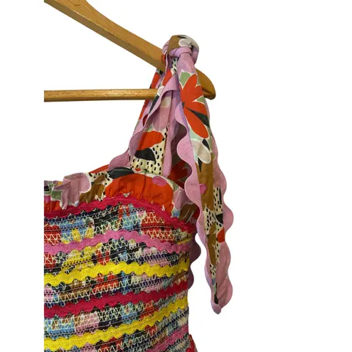 CeliaB Nilsa Floral Ric Rac Smocked Tie Strap Midi Dress Size Medium Pink