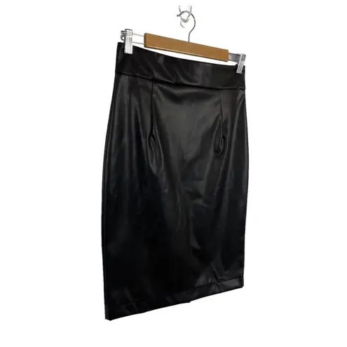 Aprll Black Faux Leather High Waist Midi Pencil Skirt Size Small