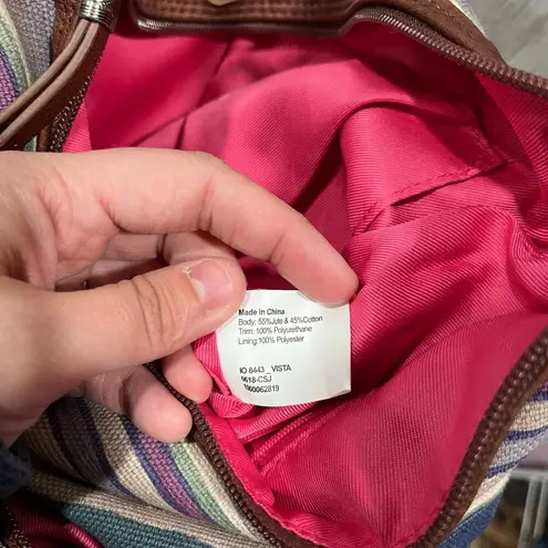 The Sak Canvas Stripe Shoulder Bag Boho Peace Sign Everyday Retro