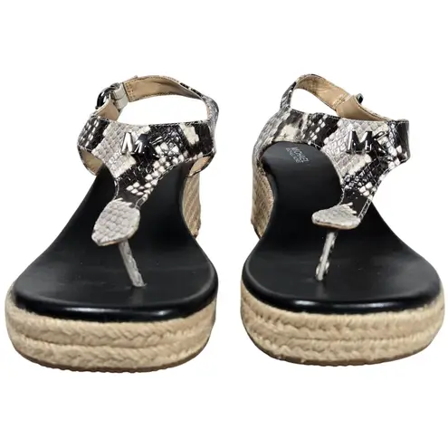 Michael Kors Laney Snakeskin Wedge Espadrille Sandal Thong Ankle Strap 7.5M Black Size 7.5